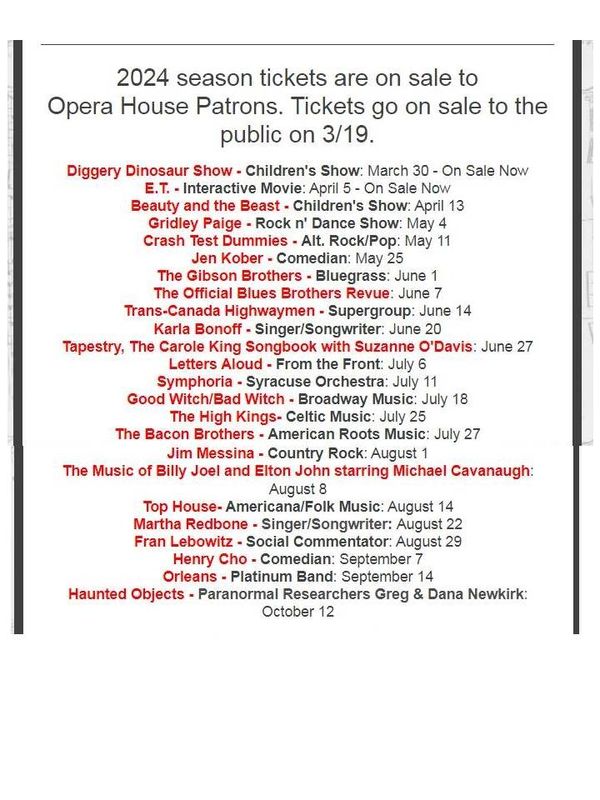 Clayton Opera House 2024 Season